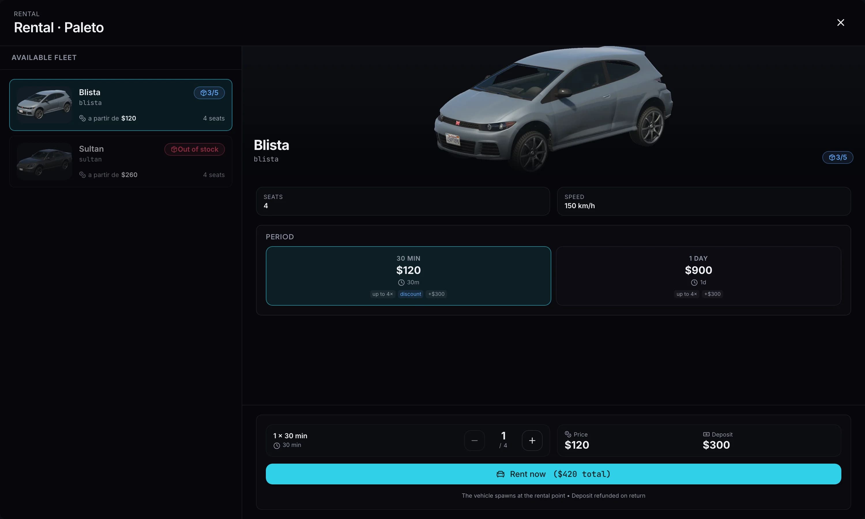 Rent from a live fleet.